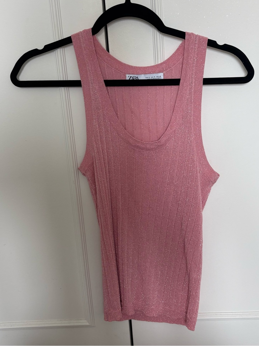 Zara Shimmery Pink Ribbed Tank Top